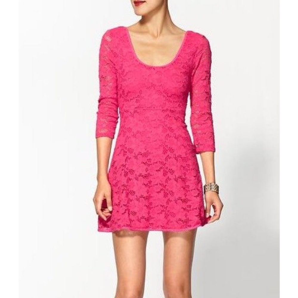 Free People Hot Pink Secret Garden Lace Skater Mini Dress Small NEW